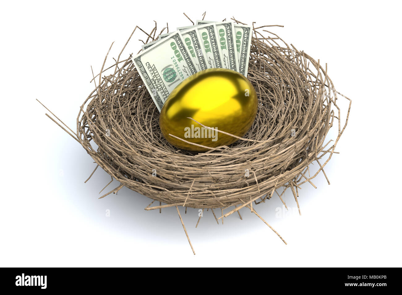 Nido di pensionamento uovo che illustra il concetto di risparmio, 401K, conti previdenza, o fondi pensione. Foto Stock