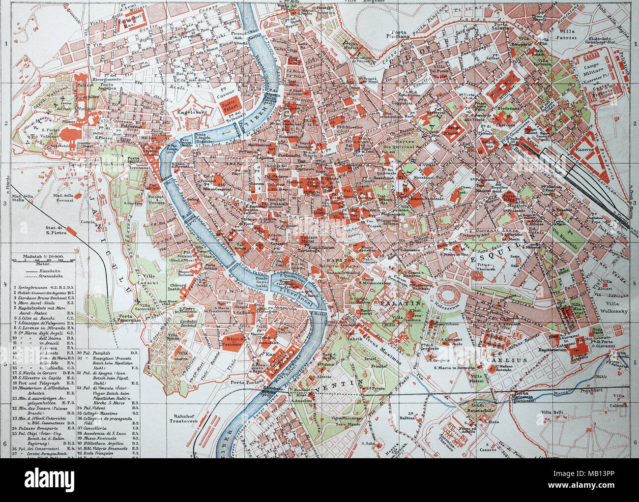 Stadtplan von Rom, Italien, 1895, mappa della città di Roma, Italia, digitale migliorata la riproduzione di un originale stampa da l'anno 1895 Foto Stock