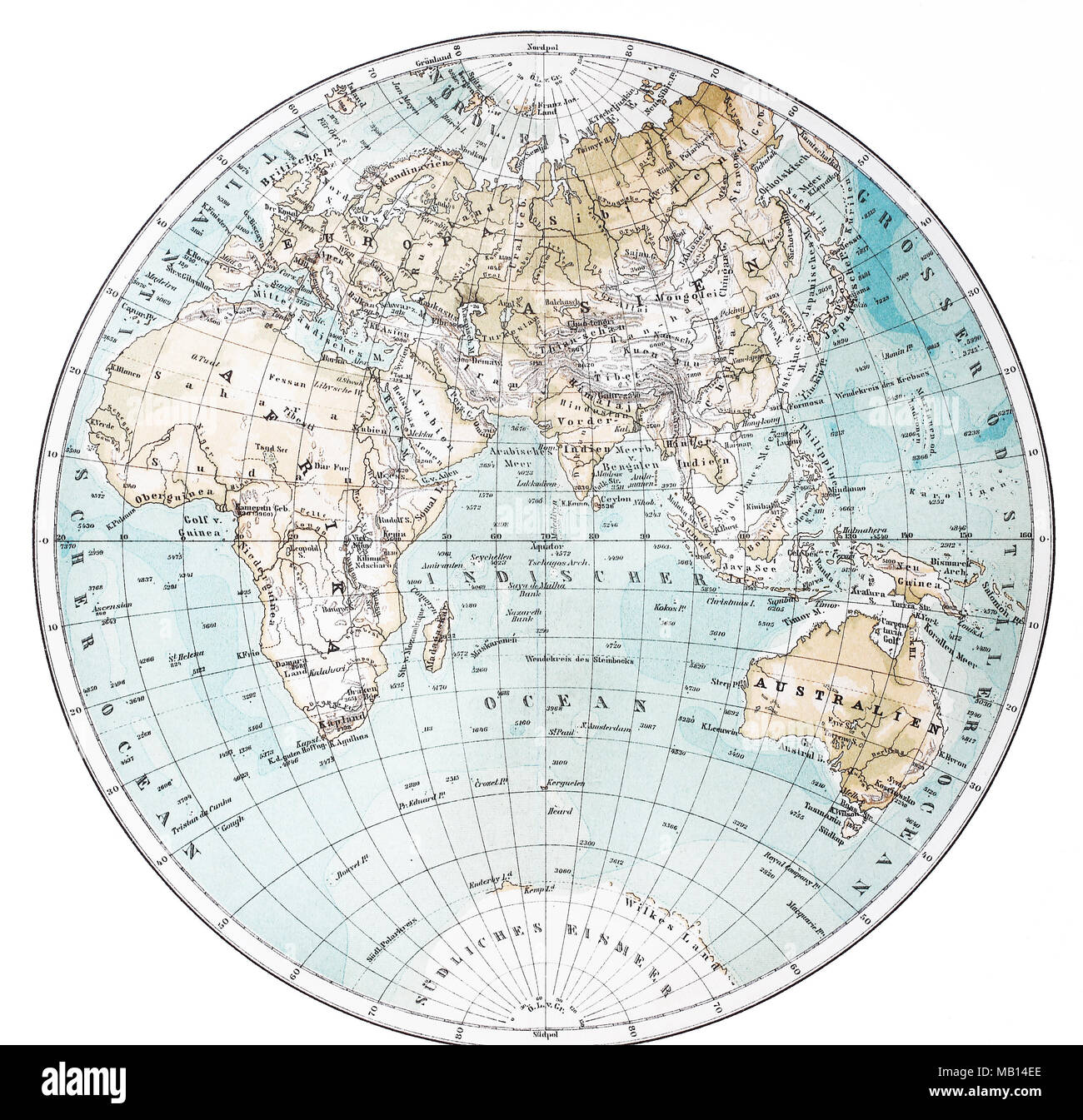 Globus der Erde, 1895, globo terrestre, 1895, digitale migliorata la riproduzione di un originale stampa da l'anno 1895 Foto Stock