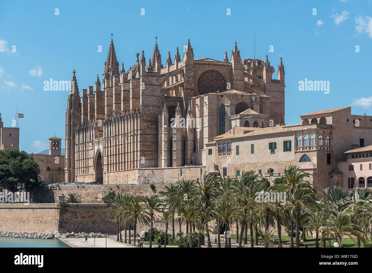 La Seu - die gotische Kathedrale a Palma de Mallorca in der Seitenansicht Foto Stock