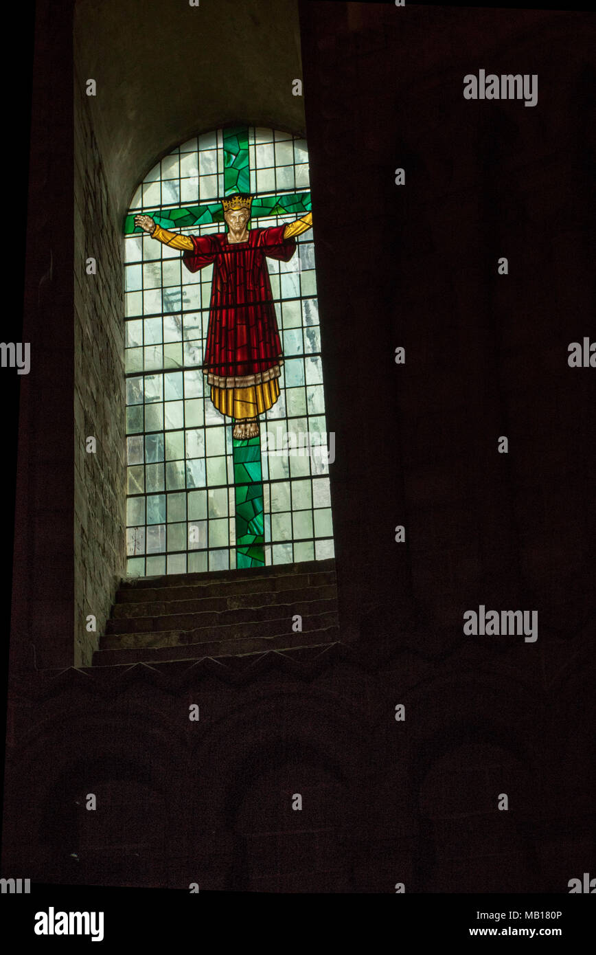 Finestra di vetro colorato nella Cattedrale di Ely cambridgeshire, England, Regno Unito, Europa Foto Stock