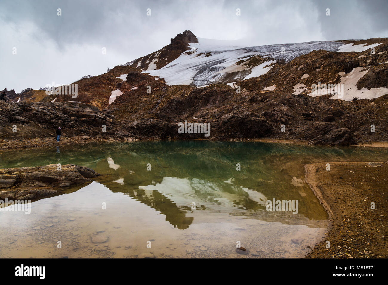 Laguna formata dal ghiacciaio fusione mediante riscaldamento globale, Cayambe, Ecuador Foto Stock