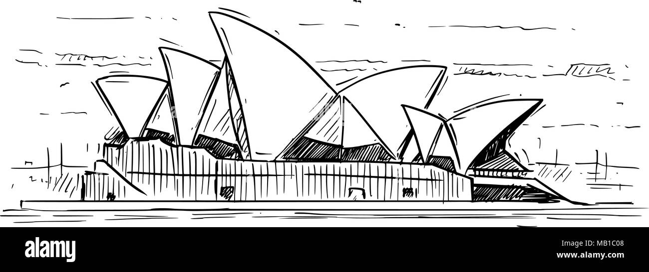 Schizzo di cartoon della Opera House di Sydney, Australia Illustrazione Vettoriale