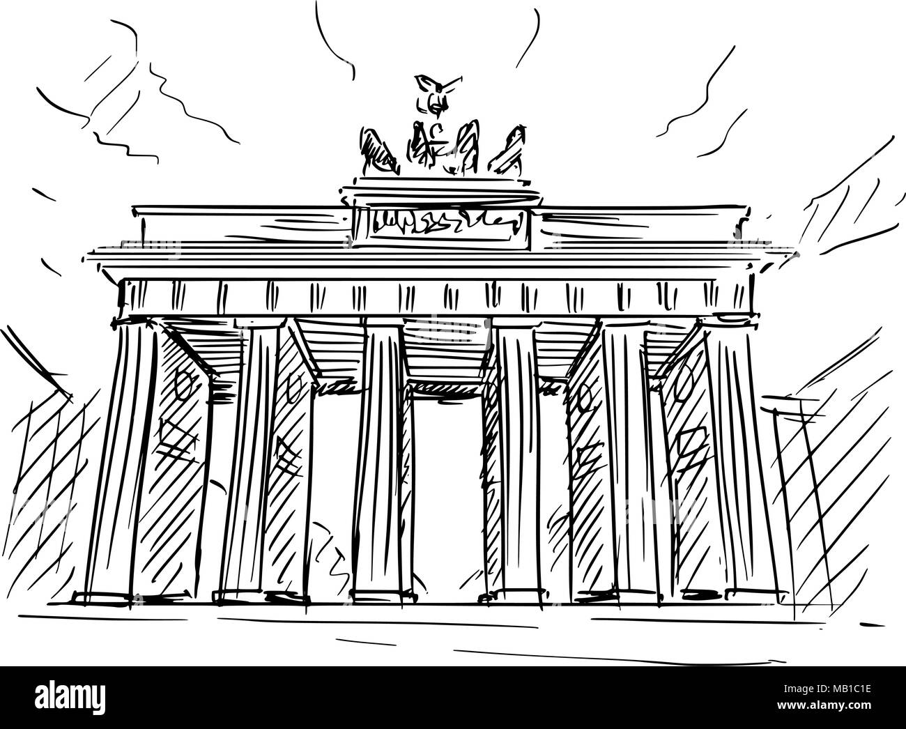 Cartoon schizzo della Porta di Brandeburgo, Berlino, Germania Illustrazione Vettoriale