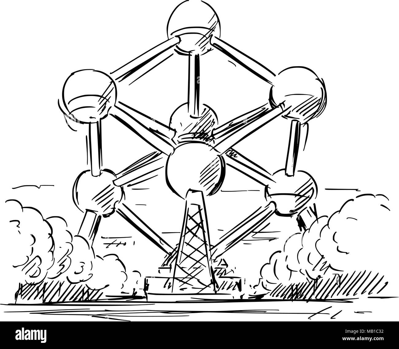 Cartoon schizzo del Atomium di Bruxelles, in Belgio Illustrazione Vettoriale