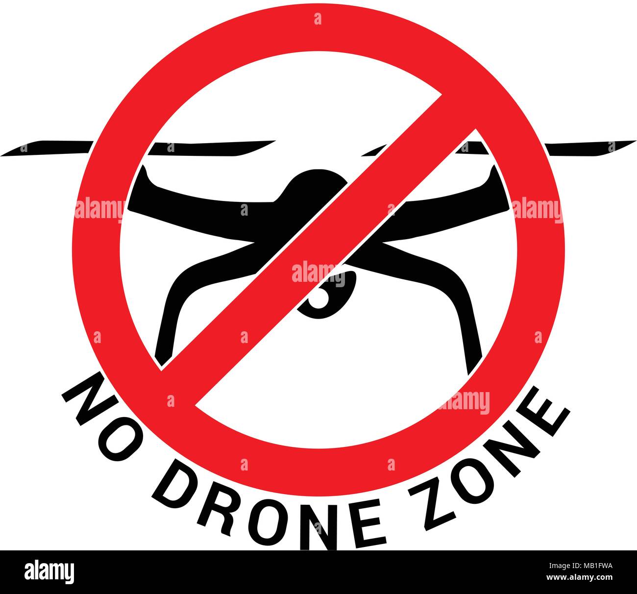 Nessuna zona di drone - nero quadcopter in rosso attraversato il simbolo del cerchio Illustrazione Vettoriale