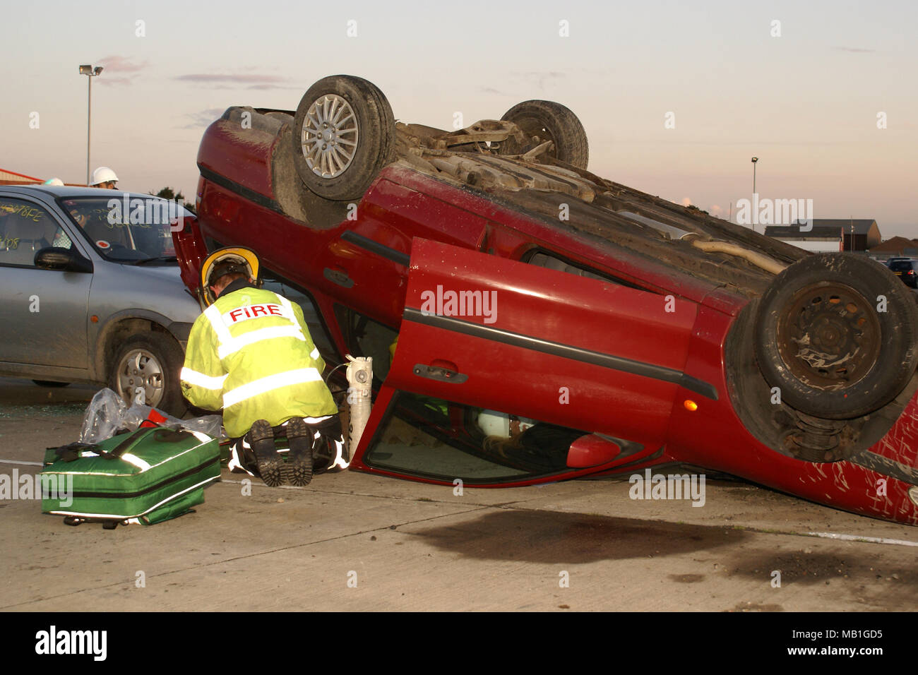 Autostrada crash, casualty tracciata in car crash, RTC Foto Stock
