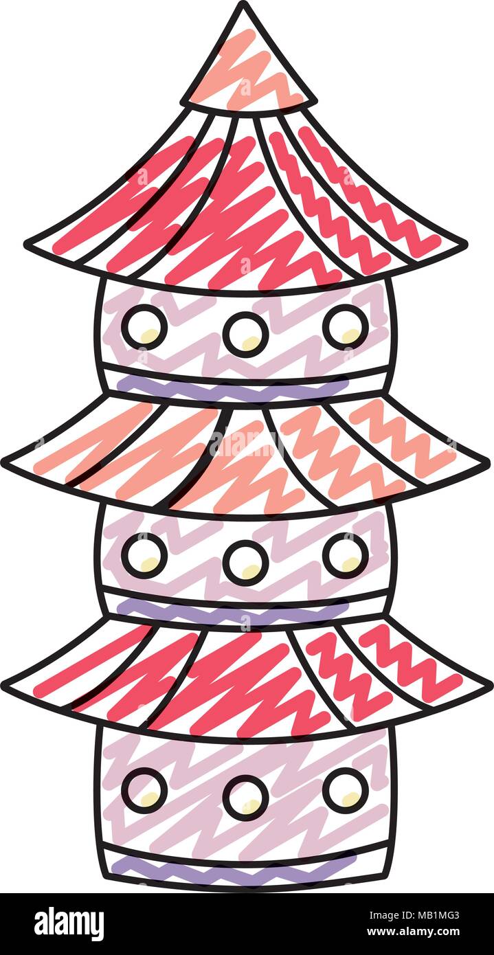 Doodle architettura torre giapponese edificio con windows Illustrazione Vettoriale