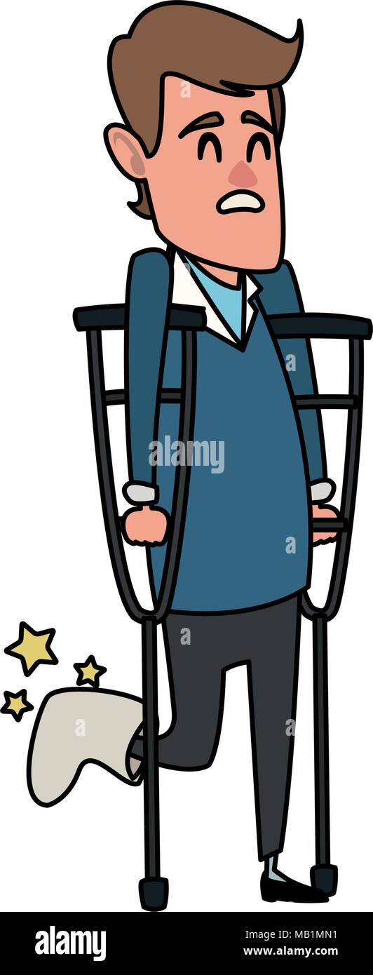 Uomo con le stampelle cartoon Illustrazione Vettoriale