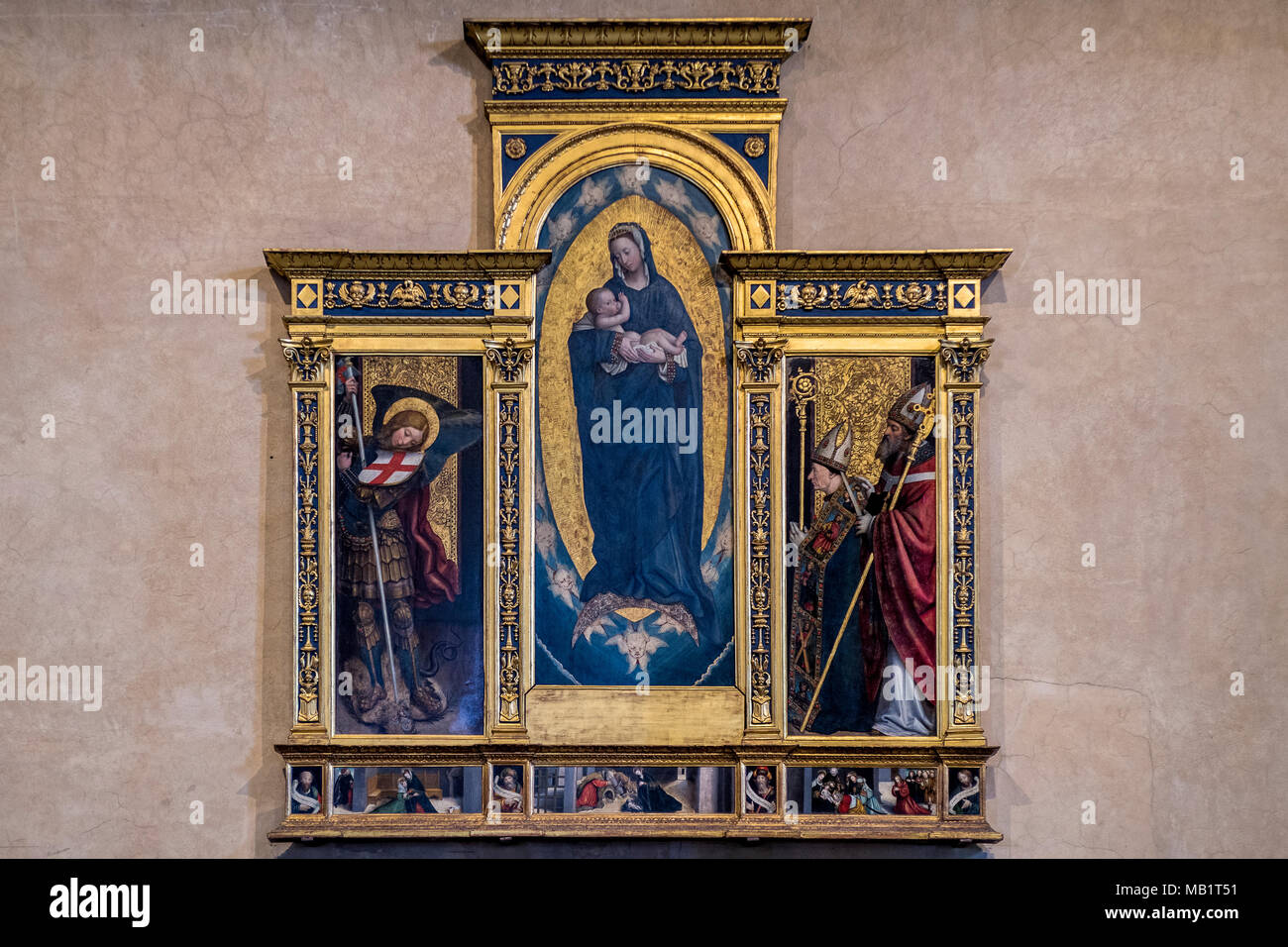 Italia Piemonte Sant'Ambrogio di Torino Sacra di San Michele - Chiesa - polittico di Defendente Ferrari del XVI secolo Foto Stock