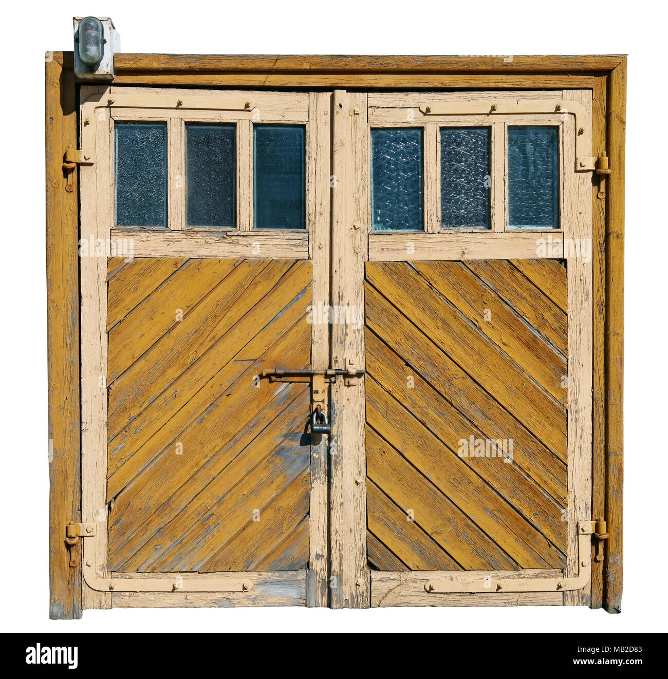 Vintage invecchiato giallo incrinato porte basculanti in legno con ... Finestre di legno