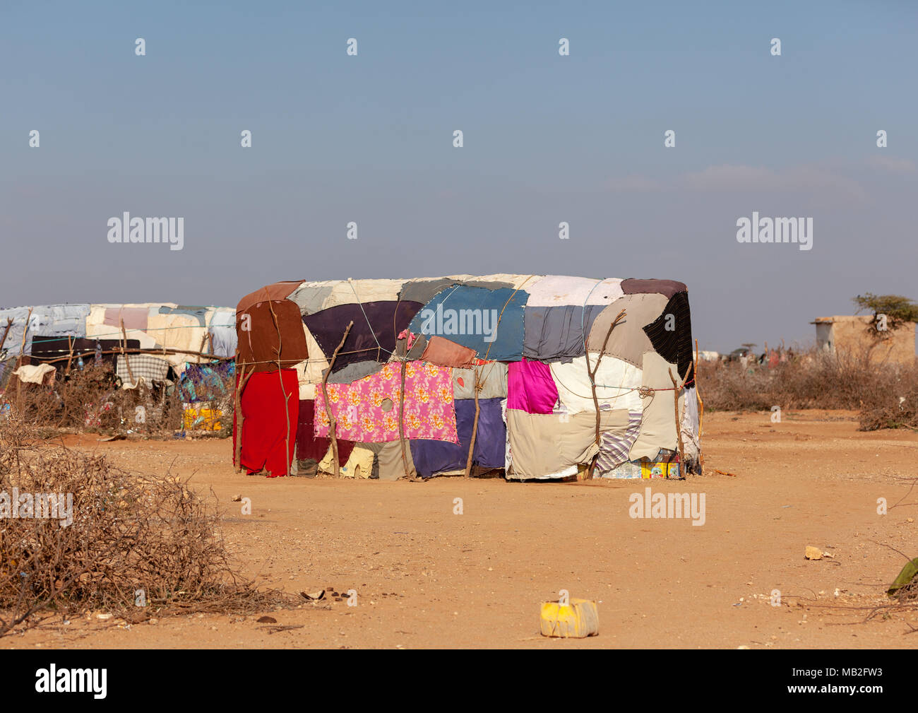 I rifugiati somali, capanne Woqooyi Galbeed provincia, Baligubadle, il Somaliland Foto Stock