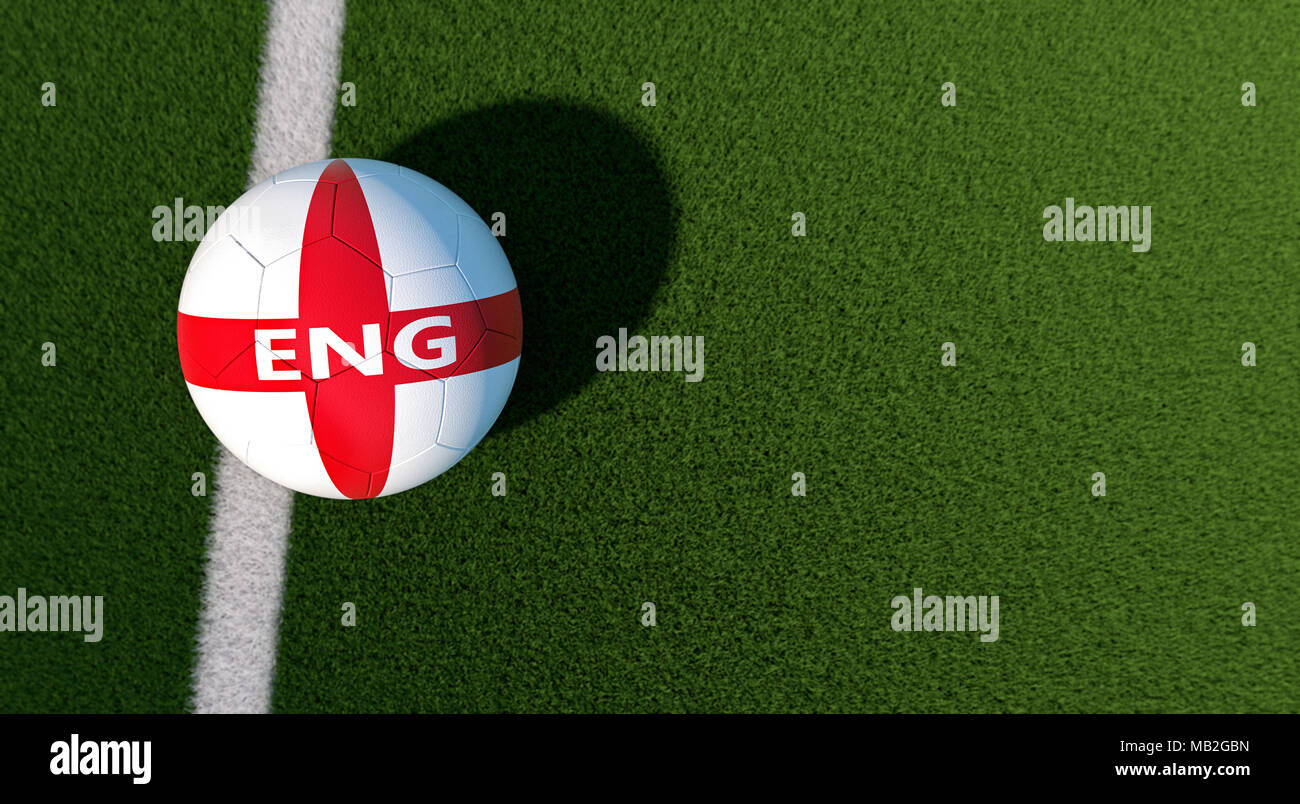Pallone da calcio in inglese colori nazionali su un campo di calcio. Copia  dello spazio sul lato destro - il rendering 3D Foto stock - Alamy