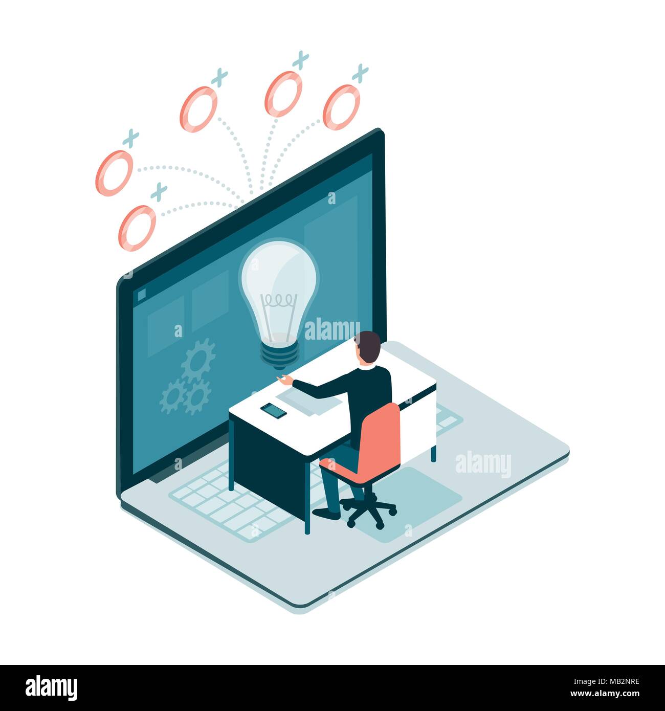 Professional lavoro freelance online e la condivisione del suo progetto creativo, egli è la ricezione di pagamenti elettronici Illustrazione Vettoriale