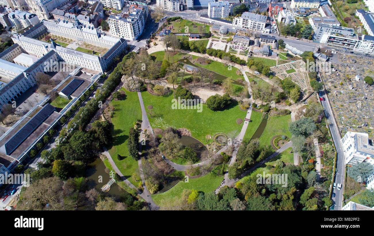 Foto aerea del Jardin des Plantes nella città di Nantes, Francia Foto Stock