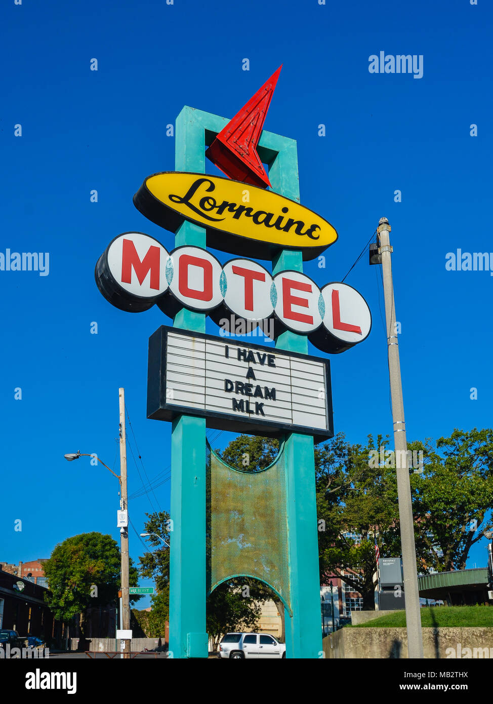 Memphis, TN : segno, Lorraine Motel. Il dott. Martin Luther King Jr è stato assassinato su un balcone al secondo piano del Lorraine Motel su Aprile 4, 1968. Foto Stock
