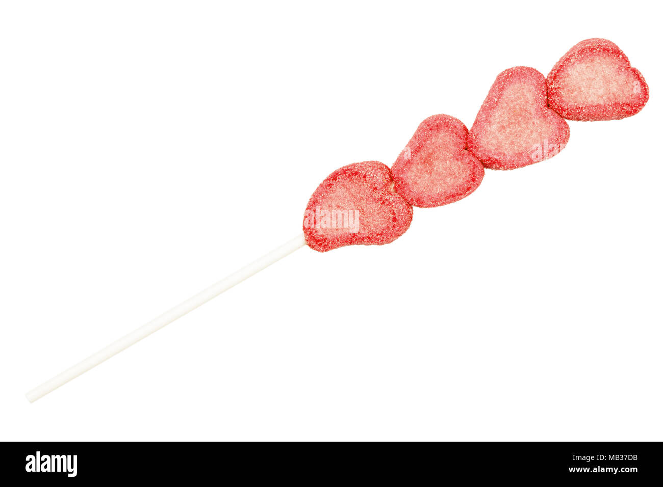 Marshmallow lecca-lecca fatti di cuore isolato su bianco Foto Stock