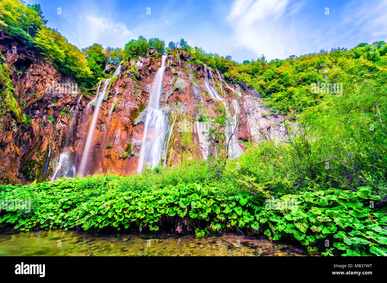 I Laghi di Plitvice, Croazia. Parco naturale con cascate e acqua turchese Foto Stock