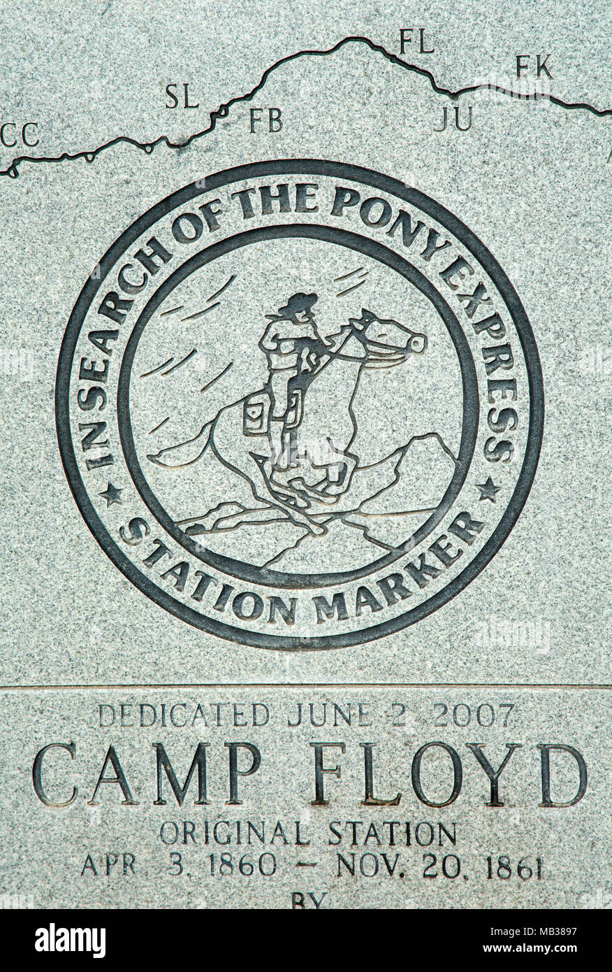 Camp Floyd Pony Express monumento, Camp Floyd stato Parco Museo, Pony Express National Historic Trail, Utah Foto Stock