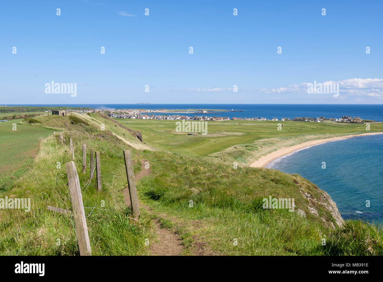 Fife sentiero costiero sulla collina di Kincraig voce di West Bay nel Firth of Forth. Elie e Earlsferry, East Neuk di Fife, Fife, Scozia, Regno Unito, Gran Bretagna Foto Stock