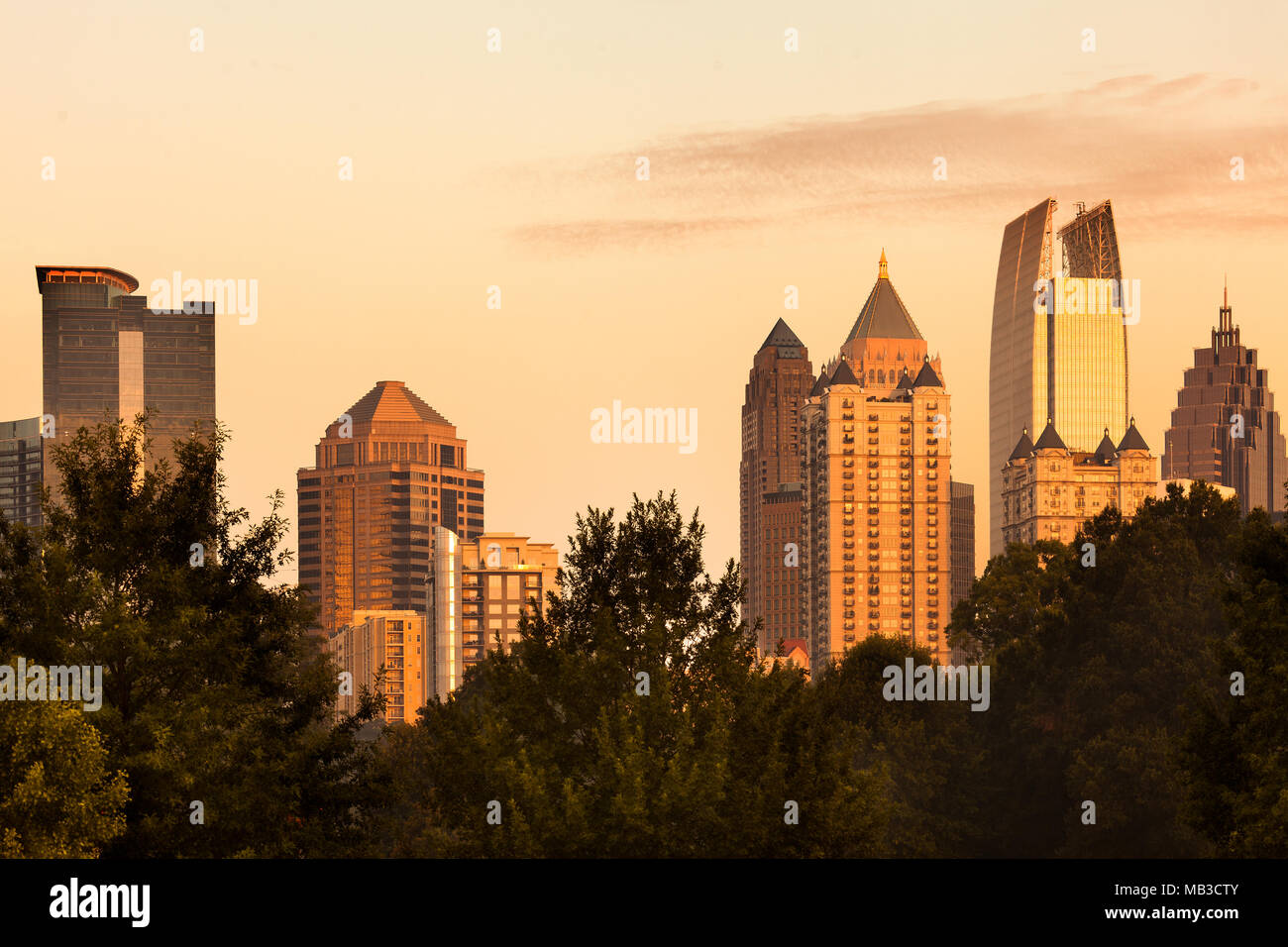 Midtown skyline da Piedmont Park, Atlanta, Georgia, Stati Uniti d'America Foto Stock