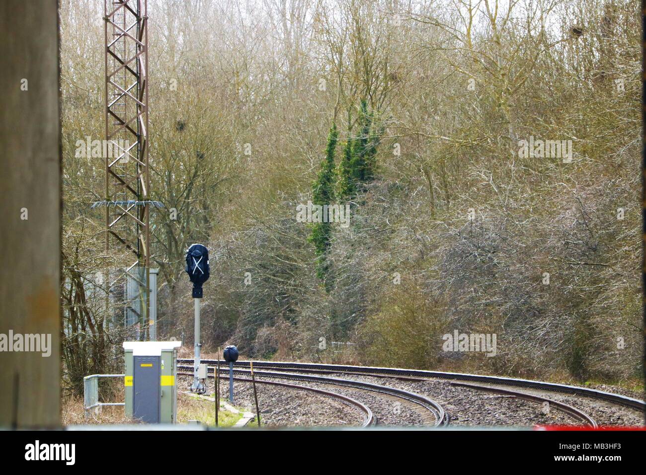 I binari ferroviari a Heyford stazione ferroviaria, Oxfordshire, Regno Unito Foto Stock