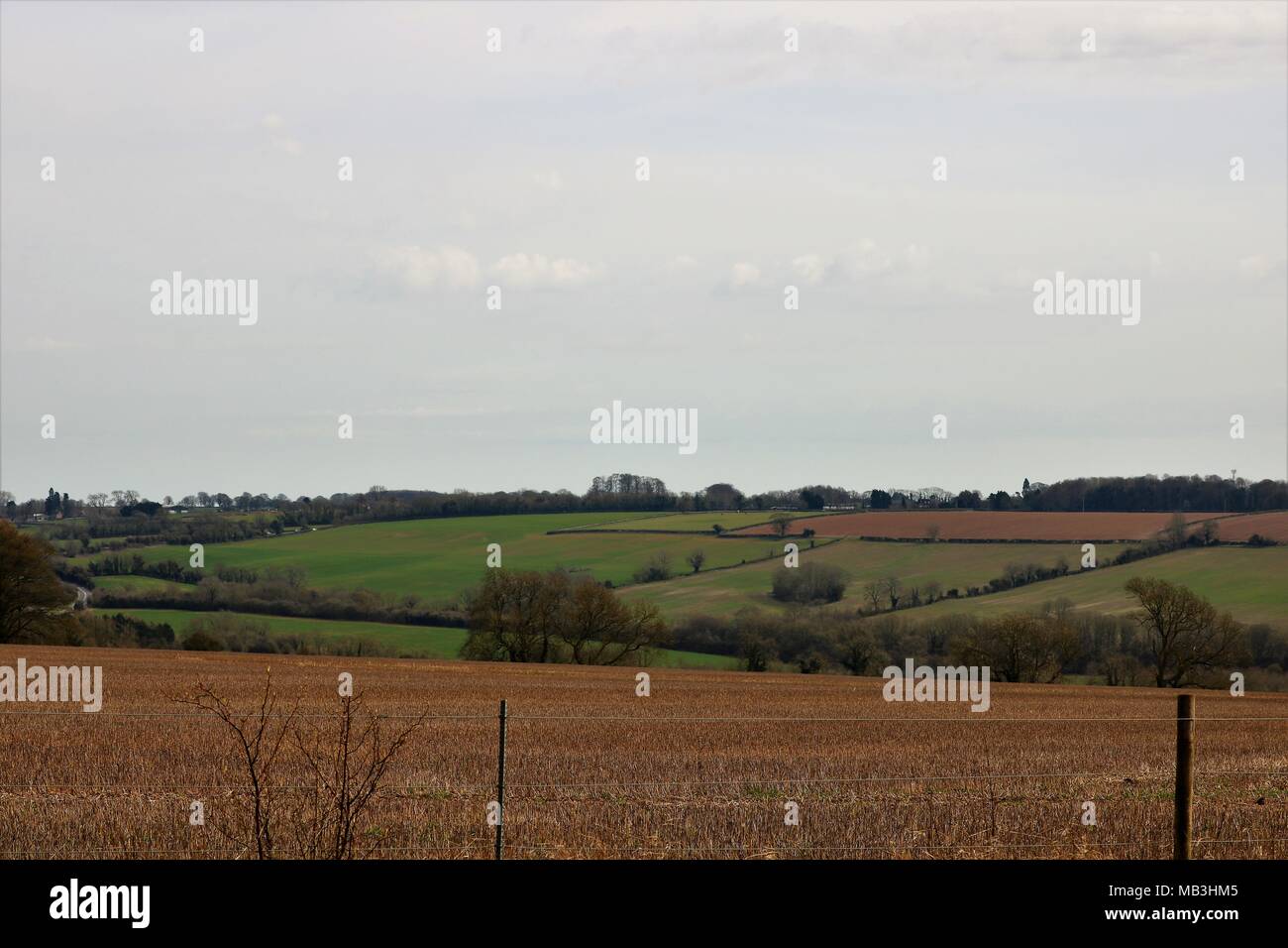Bellissima vista del paesaggio di Oxfordshire / Warwickshire, Regno Unito campagna all'inizio della primavera Foto Stock