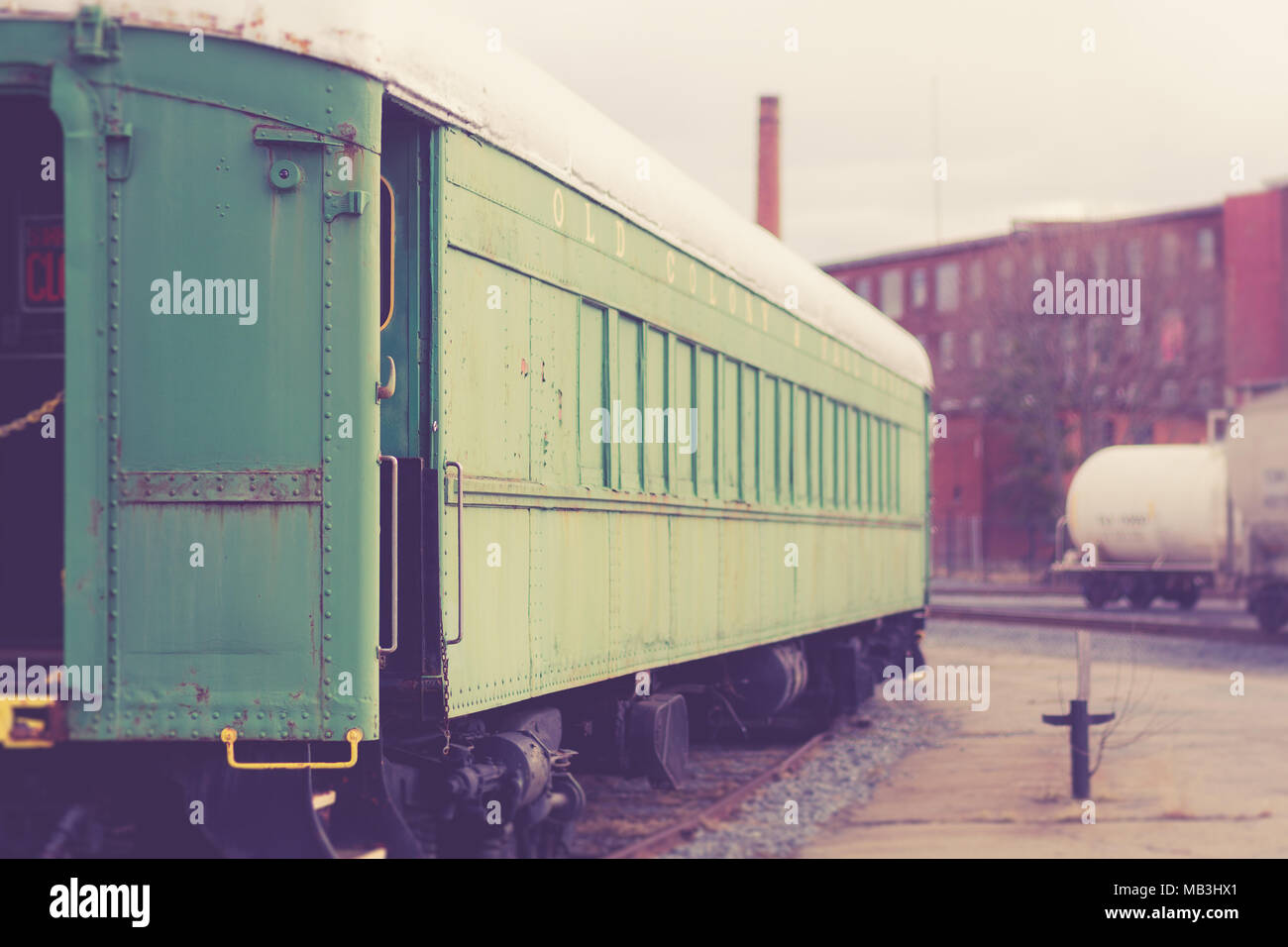 Un vecchio treno Vintage auto in Fall River, MA. Foto Stock