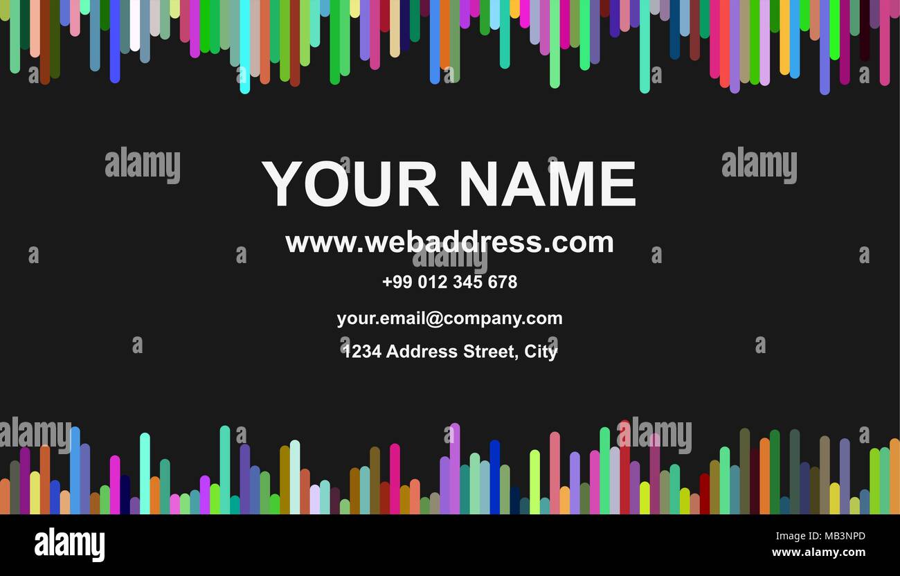 Coloratissimo business card template design - vettore di informazioni personali illustrazione con strisce verticali Illustrazione Vettoriale