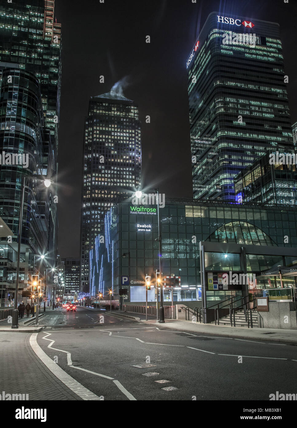 La fotografia notturna sulla Isle of Dogs Foto Stock