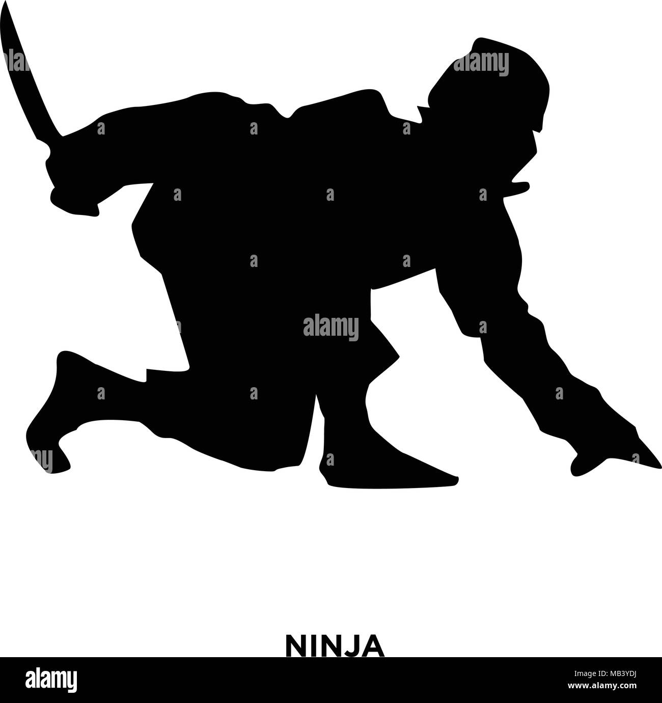 Silhouette di ninja su sfondo bianco, nero, in attesa in agguato Illustrazione Vettoriale