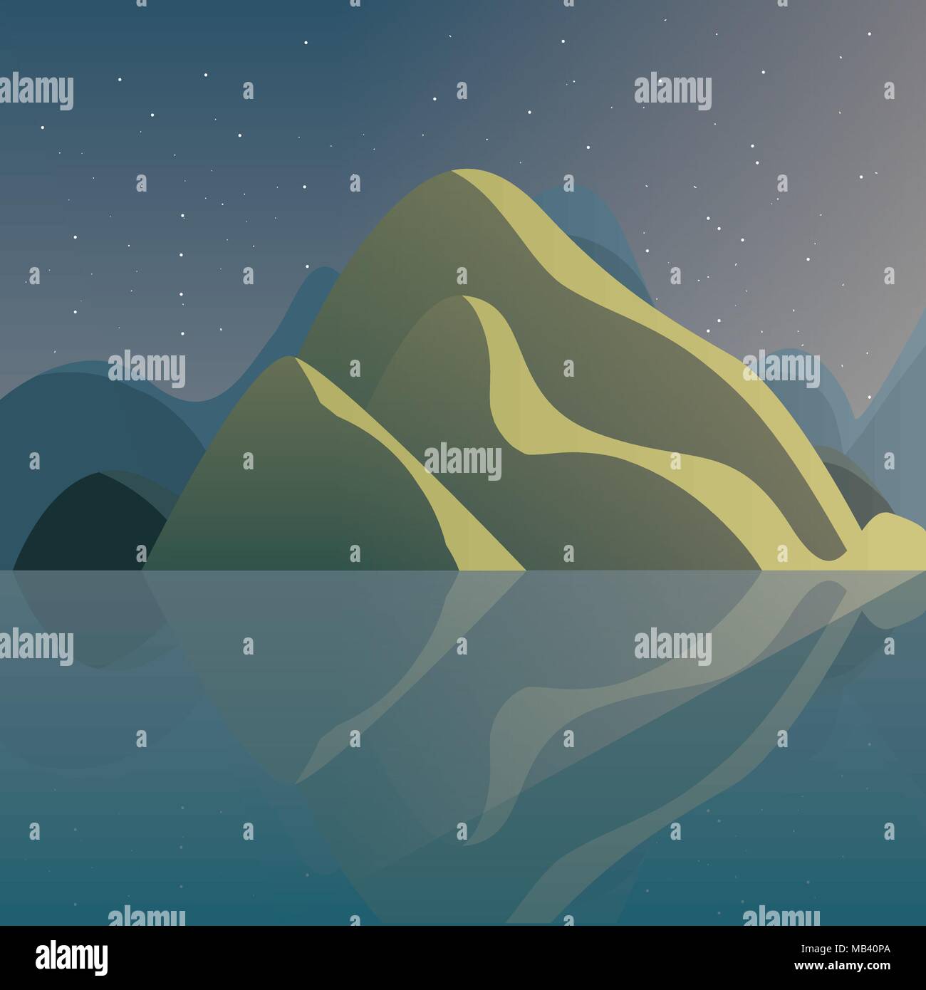 Paesaggio invernale con montagne alla notte, design colorato. illustrazione vettoriale Illustrazione Vettoriale