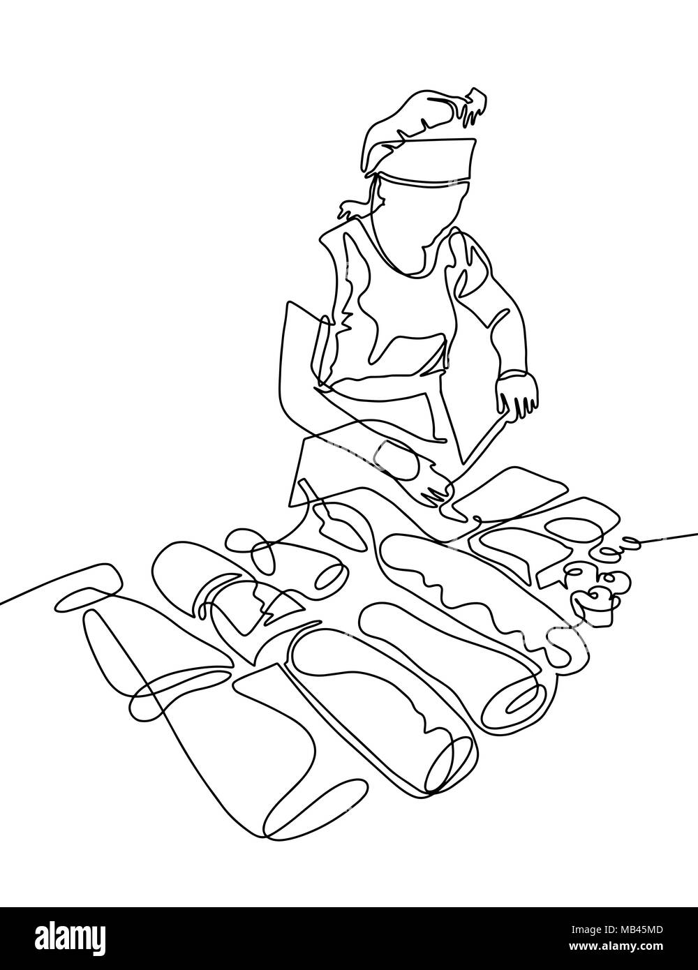 Continuo di un disegno della linea delle donne cuocere in una pasticceria Illustrazione Vettoriale