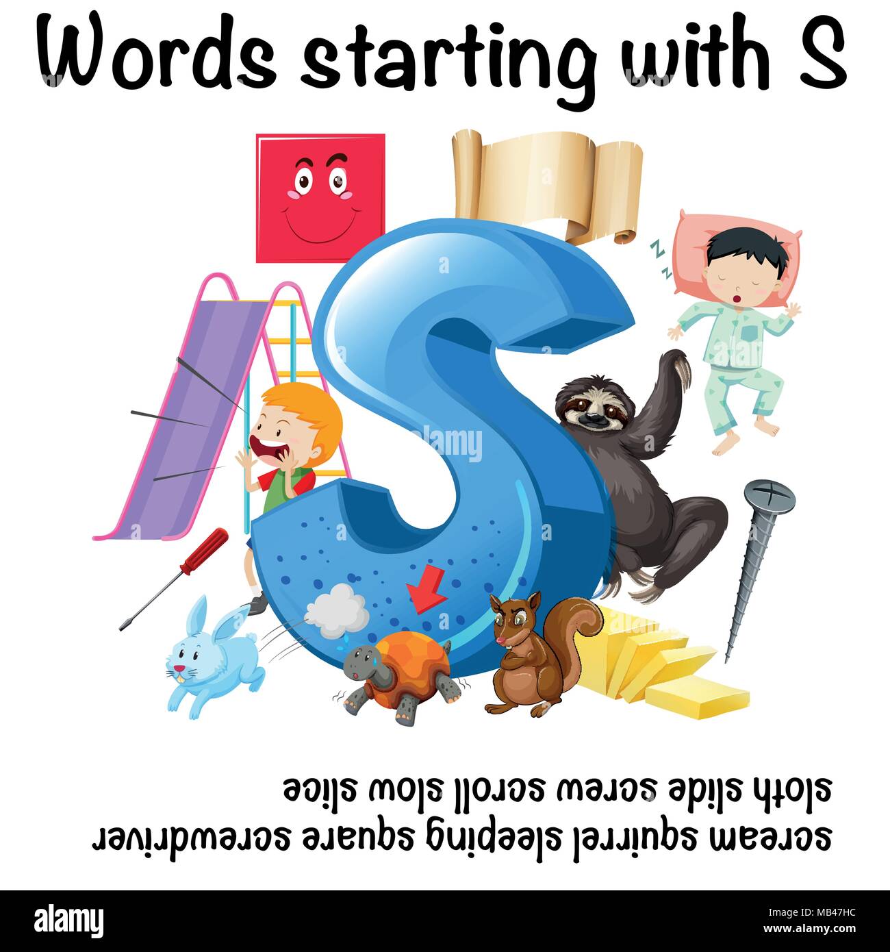 Parola inglese che iniziano con S illustrazione Illustrazione Vettoriale