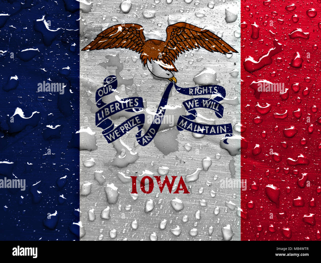 Bandiera di Iowa con gocce di pioggia Foto Stock