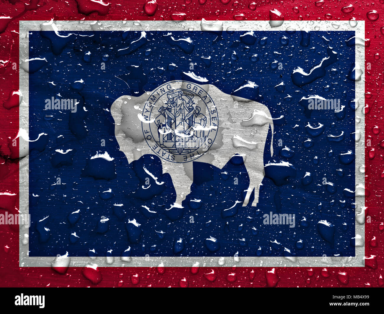 Bandiera del Wyoming con gocce di pioggia Foto Stock
