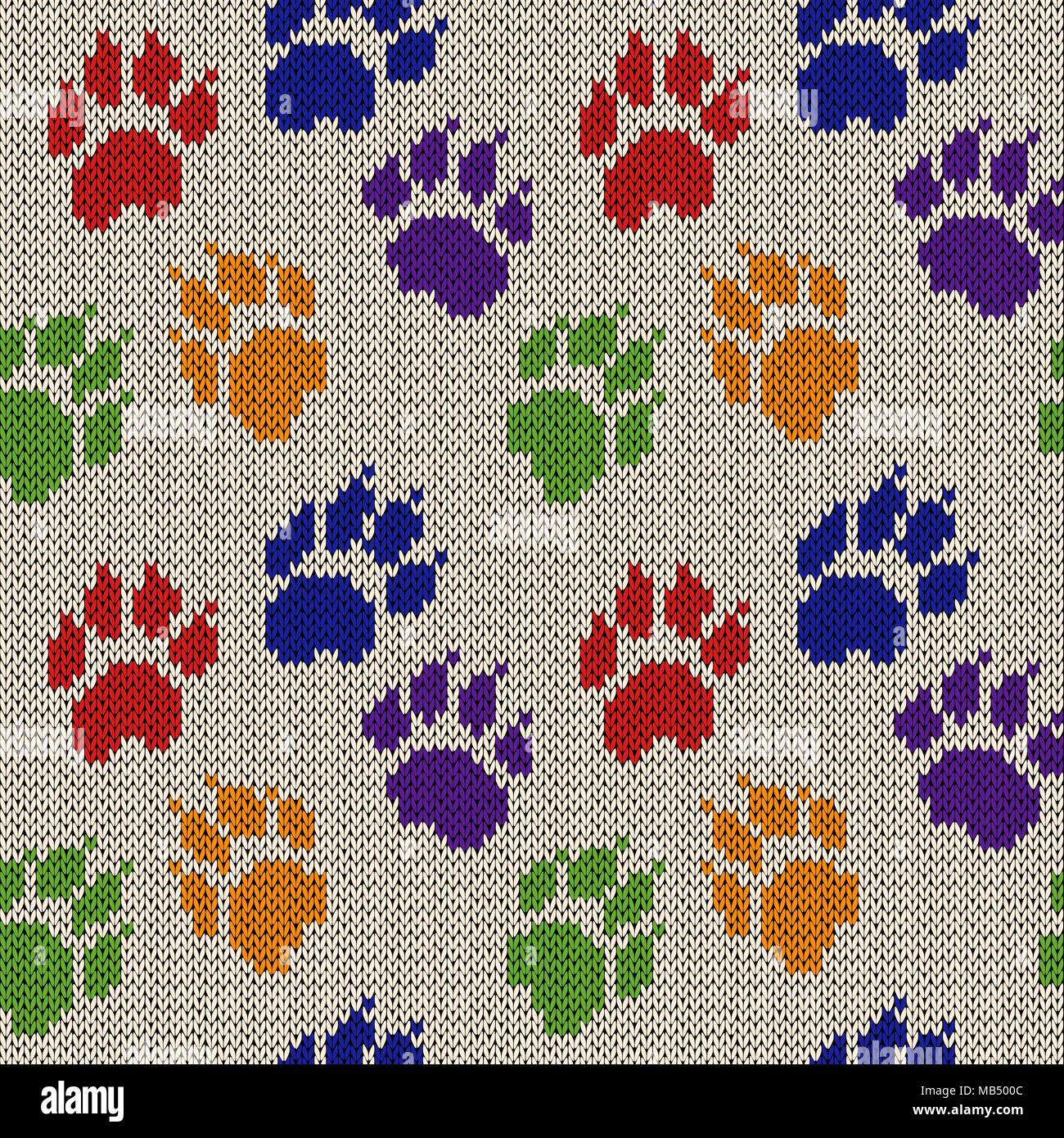 Cat paw tracce, maglia seamless pattern per la struttura del tessuto o design artigianale Illustrazione Vettoriale