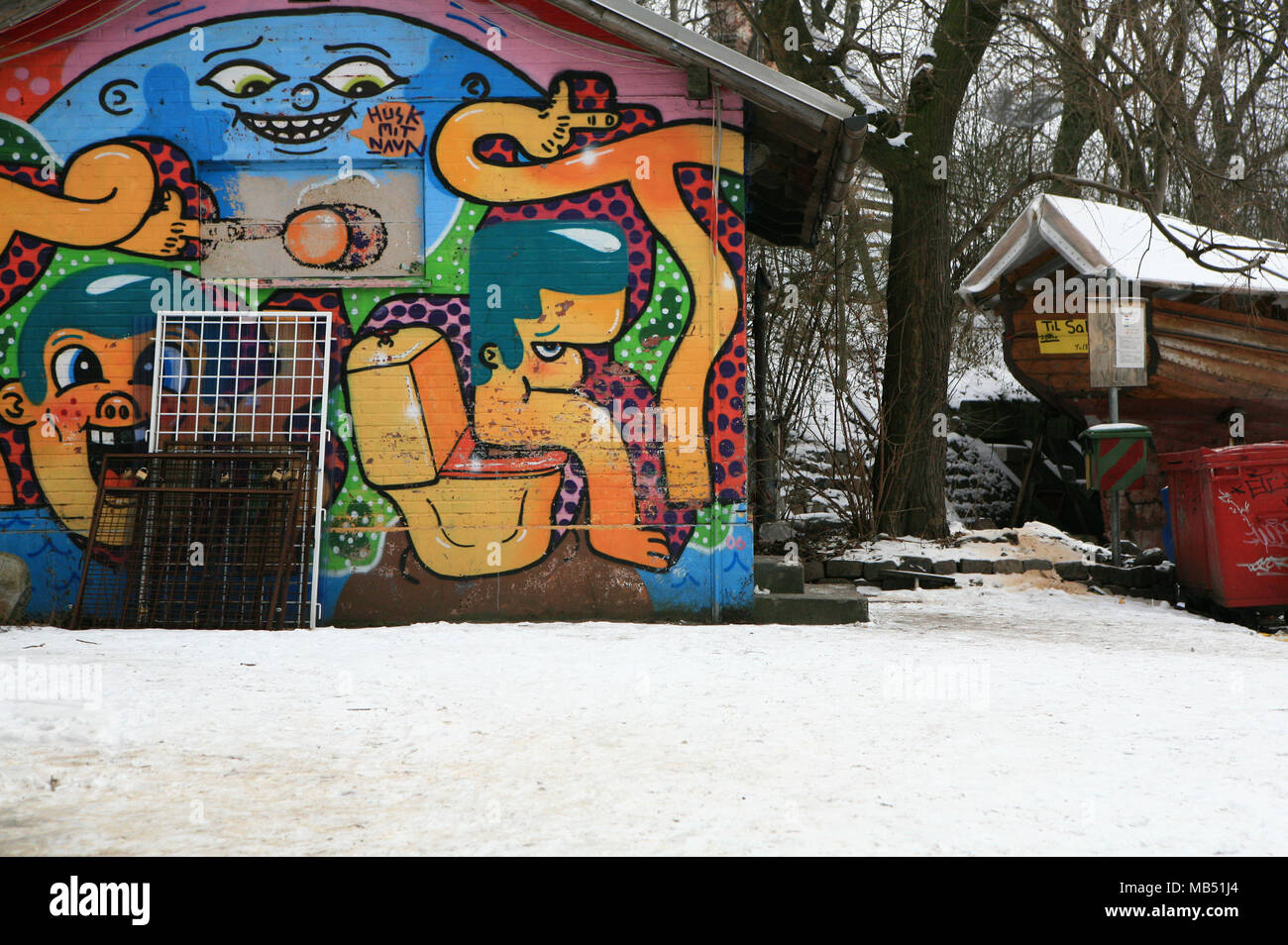 Casa di fantasia con graffiti in Christiania, Copenhagen, Danimarca Foto Stock