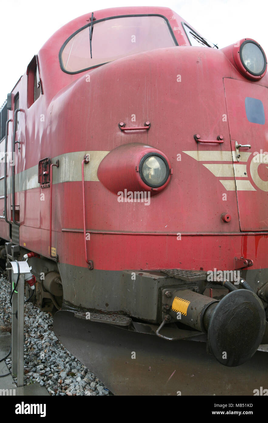 Rosso vecchia locomotiva del treno Foto Stock