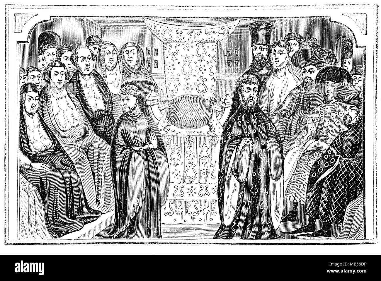 Richard II (1367 - 1400) davanti a un assemblea di signori e comuni nella Westminster Hall martedì 30 settembre 1399, Richard ha dato il suo crown volentieri e ratificato la sua deposizione adducendo come motivo la propria indegnità come un monarca. Foto Stock