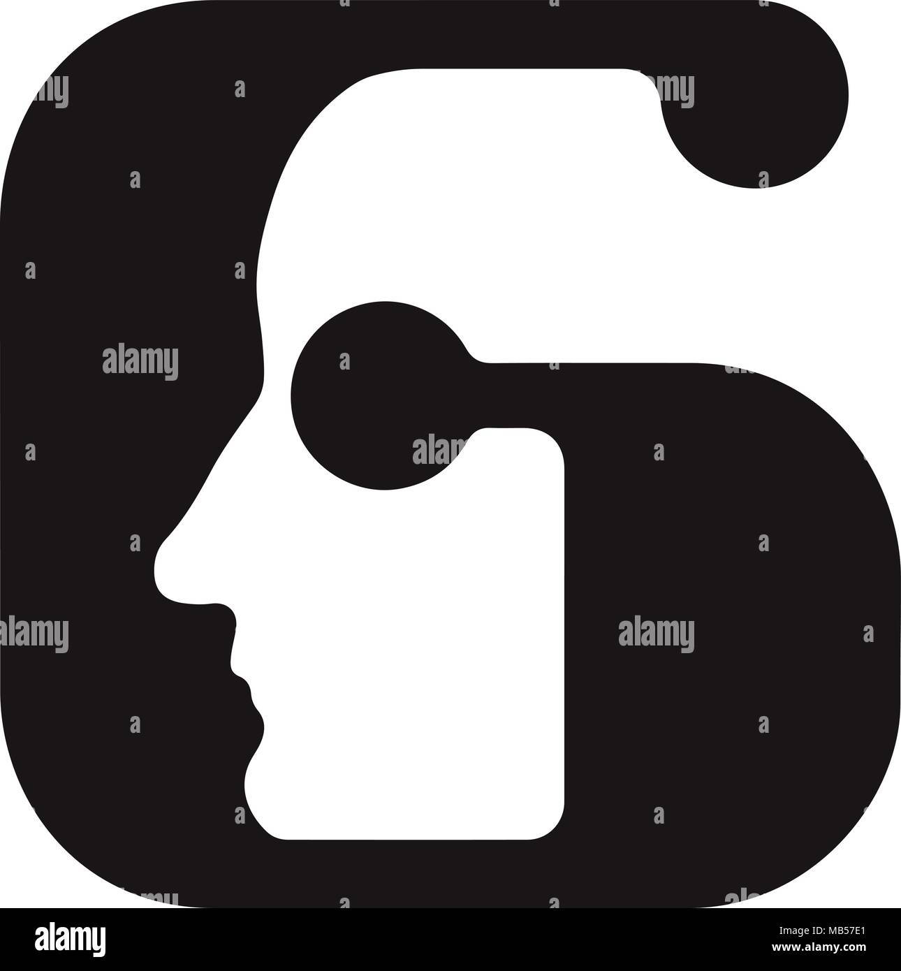 G G Logo logotipo - font inglese lettera maiuscola - il volto umano del robot cyborg, per computer, tema scienza etc, in stile retrò. Illustrazione Vettoriale