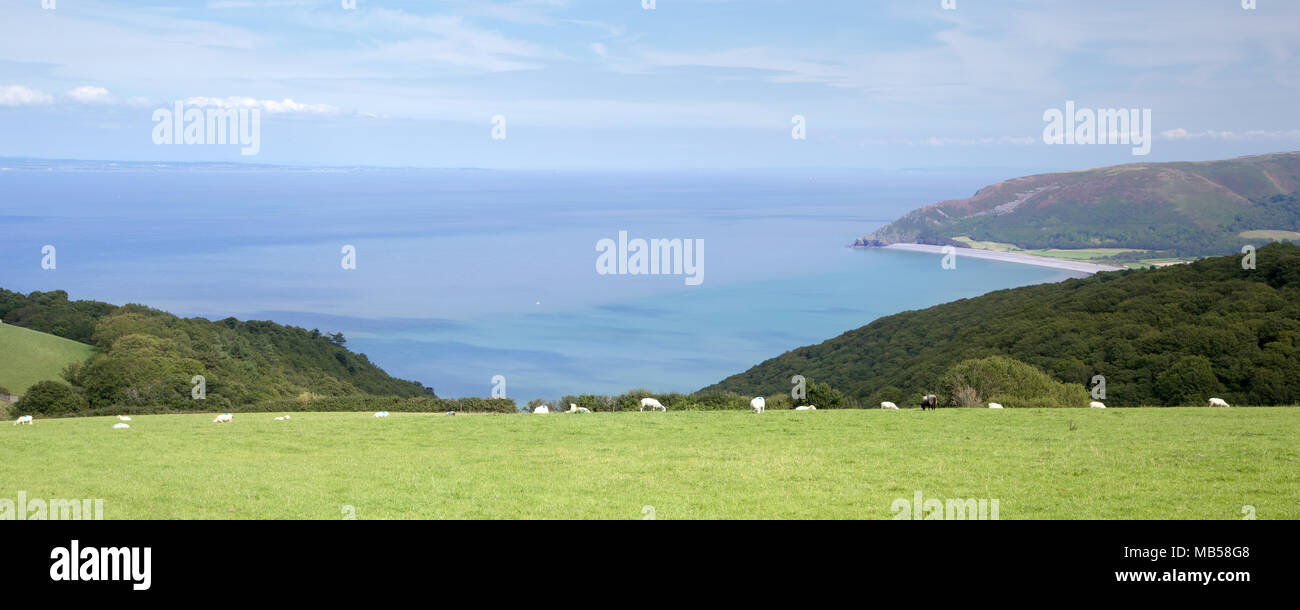 Vista sulla baia di Bossington in estate Exmoor Somerset Foto Stock