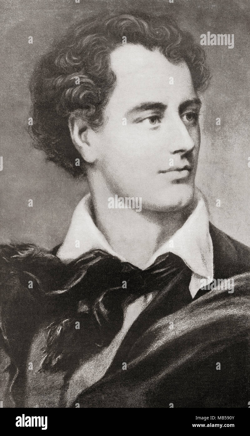 George Gordon Byron, sesto Barone Byron, 1788 - 1824, aka Lord Byron. Nobile inglese, poeta, peer, politico e figura di primo piano del movimento romantico. Dalla libreria internazionale della famosa letteratura pubblicata c. 1900 Foto Stock