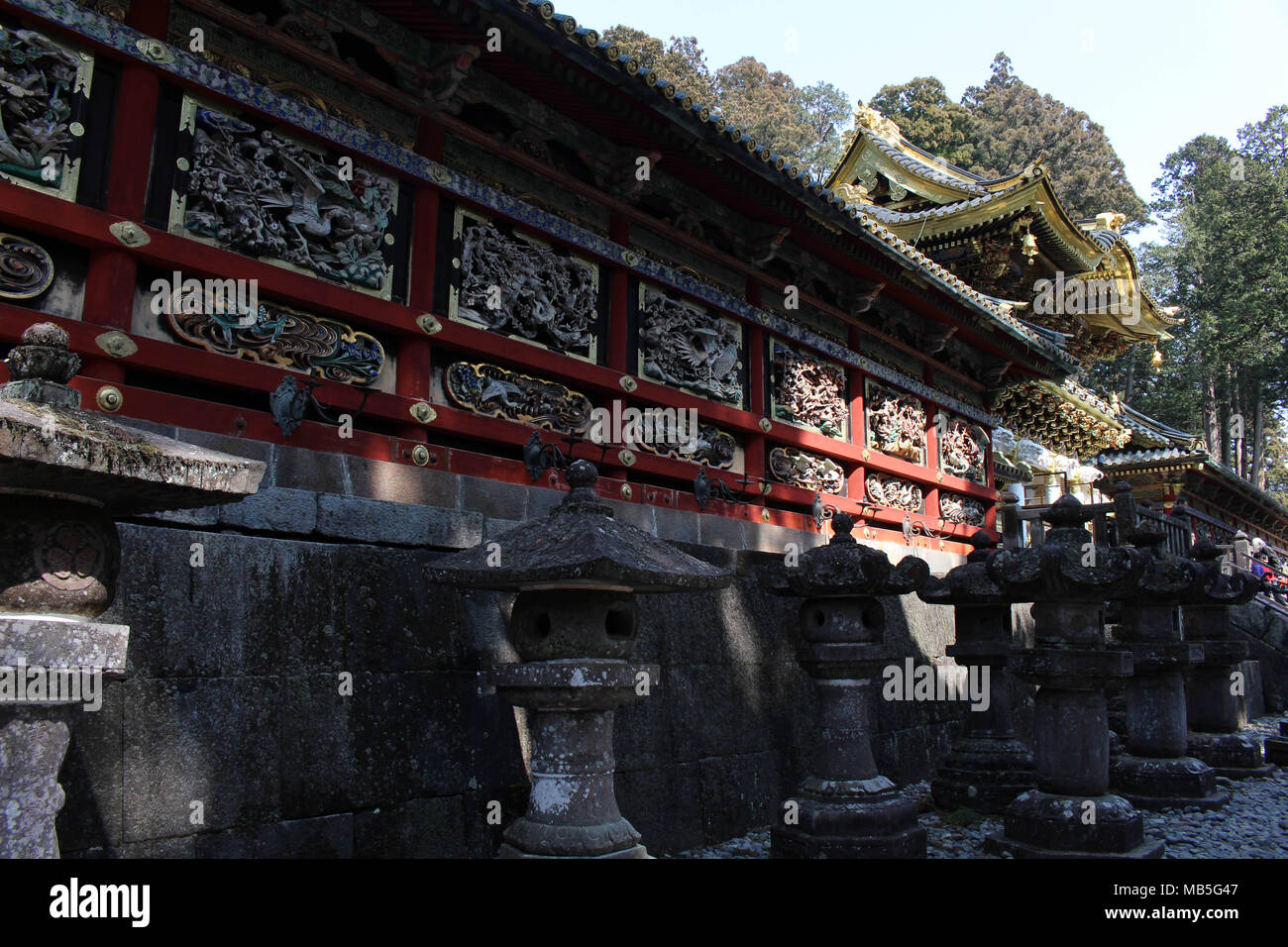 I dettagli di incisioni intorno al Tempio Toshogu. Preso in Nikko, febbraio 2018. Foto Stock