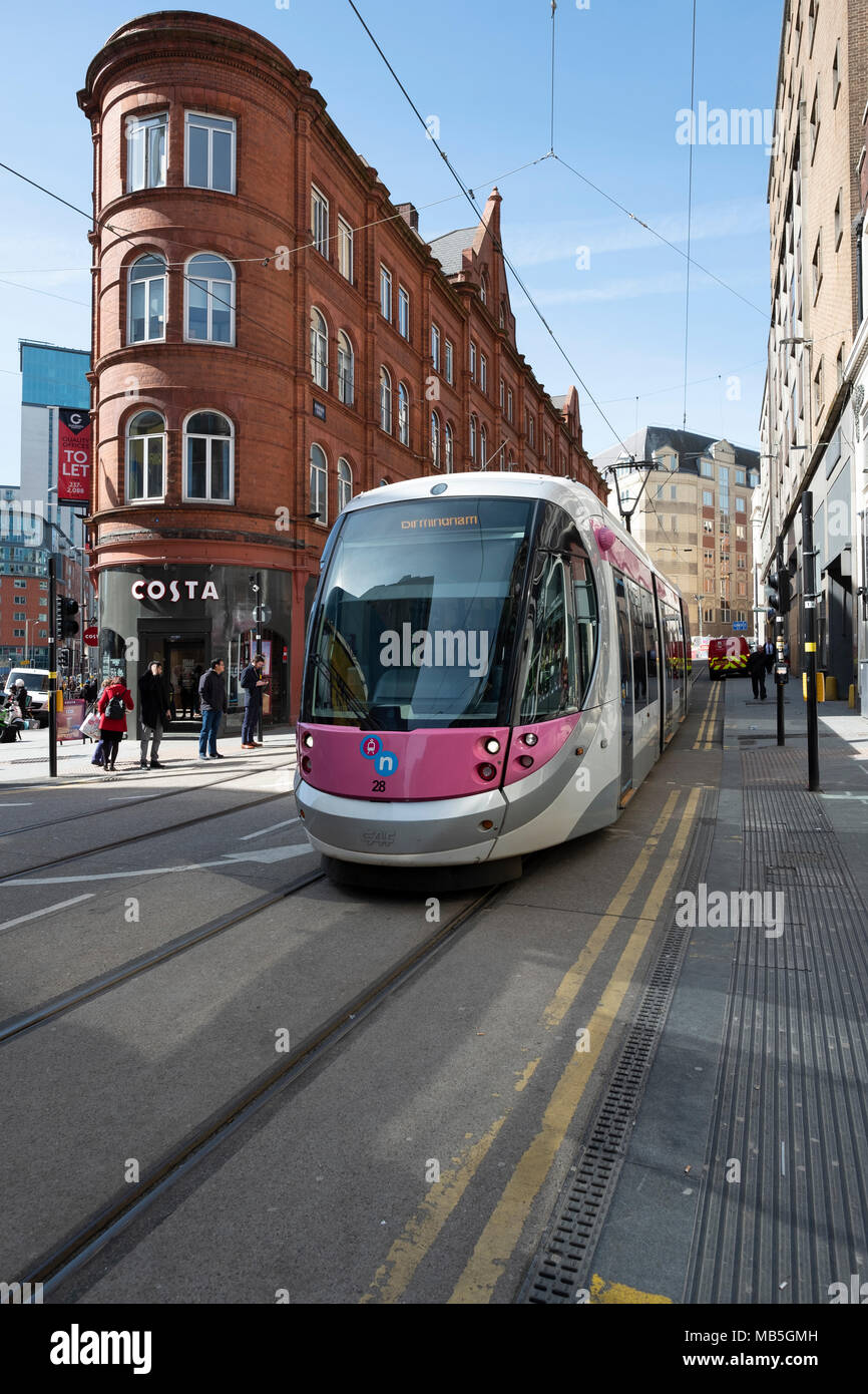 In Tram in Stephenson st, Birmingham REGNO UNITO Foto Stock