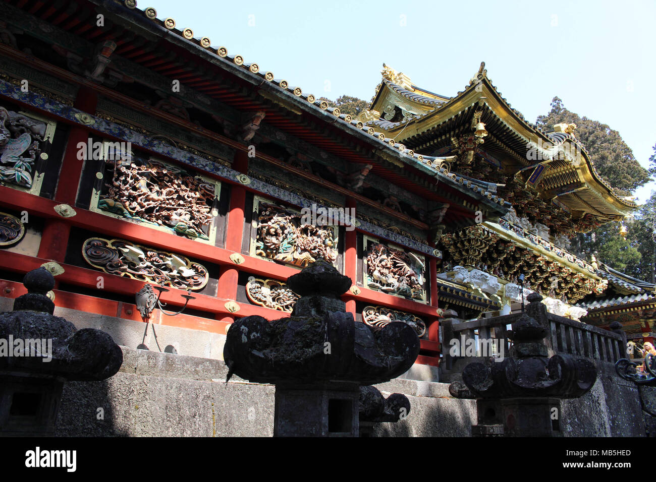 I dettagli di incisioni intorno al Tempio Toshogu. Preso in Nikko, febbraio 2018. Foto Stock