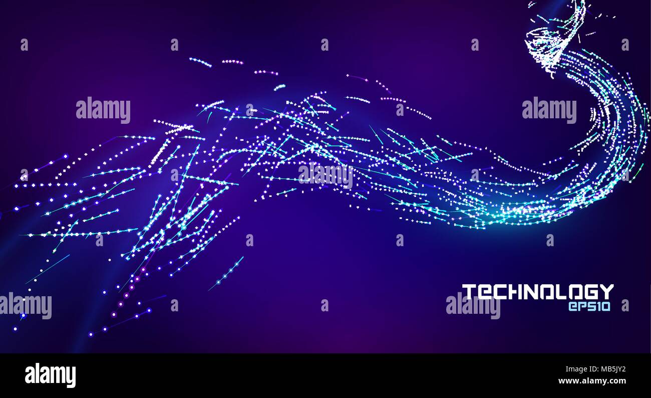 Il flusso di particelle stream. Line art. Riassunto del flusso di dati di immagine. Flusso di particelle di sfondo astratto. L'energia blu e viola onda. Illustrazione Vettoriale