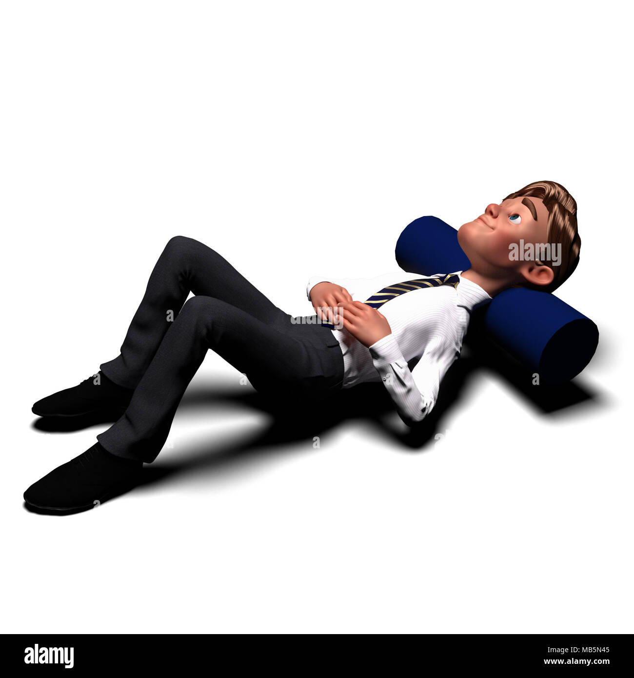 Cartoon imprenditore triste seduta sul terreno e su pensiero [3D Rendering] Foto Stock