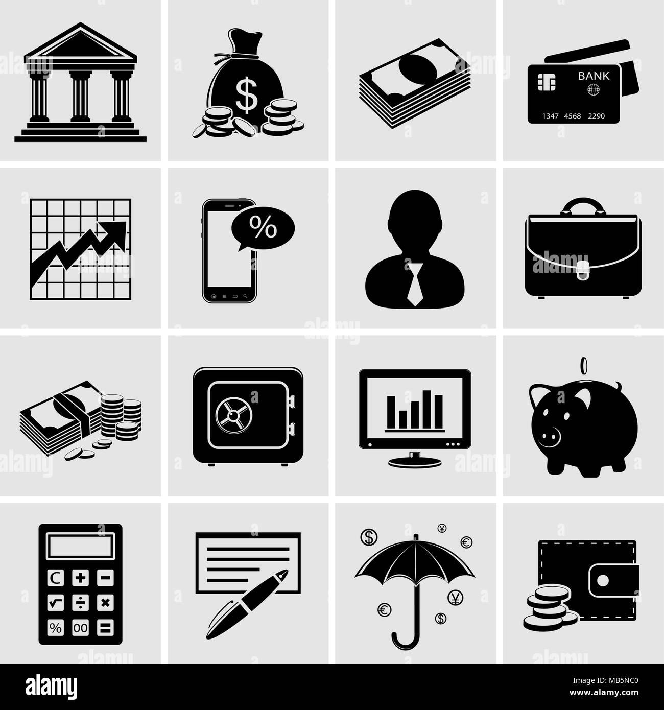 Il sistema bancario e finanziario le icone Illustrazione Vettoriale