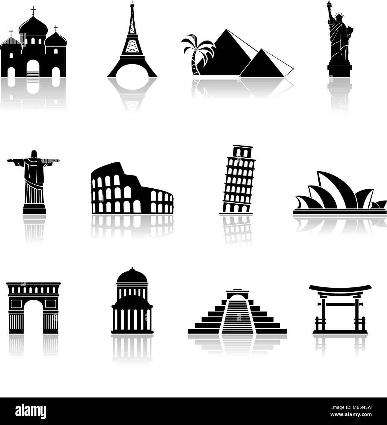 Famosa in tutto il mondo gli edifici silhouettes astratte. Illustrazione Vettoriale. Illustrazione Vettoriale